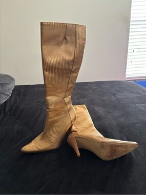 Versace Jeans Collection Metallic Gold Knee-High Pointed-Toe Stiletto Boots